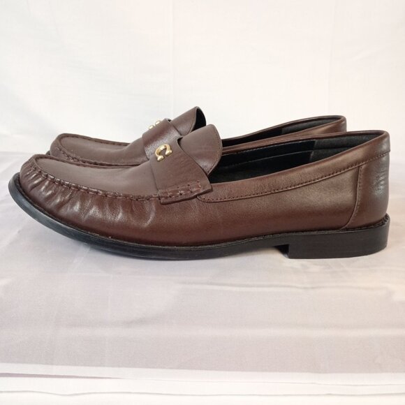 Coach Jolene Loafers Women Size 10 Brown Leather Gold C Logo Slip On Shoes - Picture 4 of 9